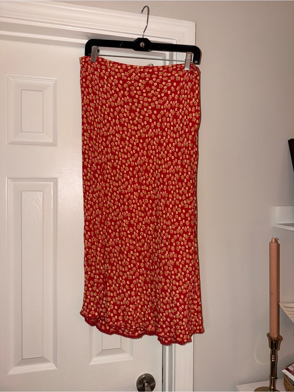 Vintage 90s Red Floral Midi Slip Skirt